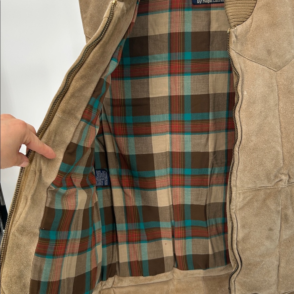 Polo Ralph Lauren Mens Suede Leather Vest Plaid Lined Puffer Down/Feather Fill S - Picture 6 of 10